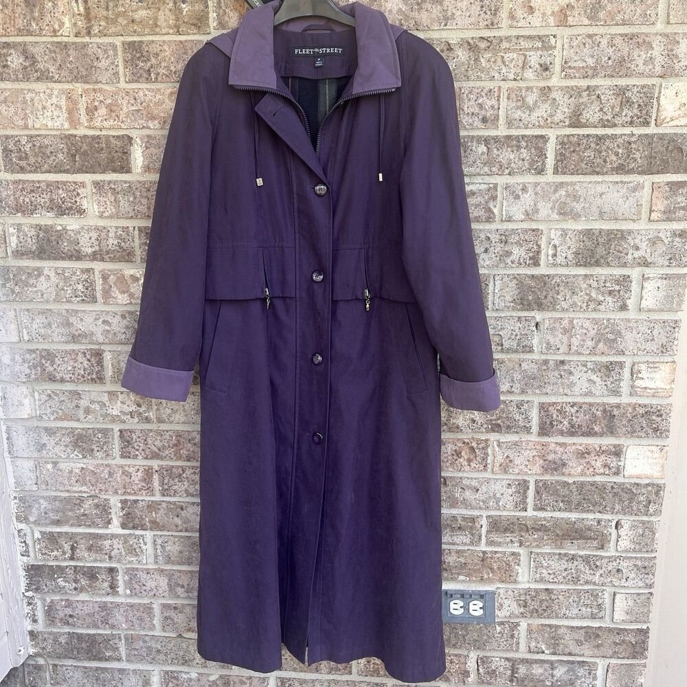 NWT Vintage Fleet Street Rainwear Purple Maxi Trench Coat Removable Liner 6P